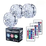 AnSaw Submersible LED Lights, IR Remote Controlled RGB Changing IP68 Waterproof Lights for Aquarium Vase Base Pond Swimming Pool Garden Party Weeding (3 Packs, 10-LED, RGB)
