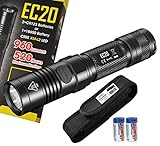 Nitecore EC20 960 Lumens 242 Yards Compact Cree XM-L2 LED Flashlight with 2x CR123A Batteries and a Lumen Tactical Premium Holster