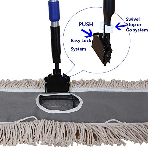 JINCLEAN 24" Industrial Cotton Floor Dust Mop with adjustable Steel