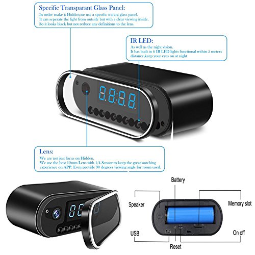 Funtoy WiFi Hidden Clock Camera, Full HD 1080P WiFi Nanny Spy Camera 12 Hour System Alarm Clock with Night Vision/Motion Detection/Loop Recording Support IOS/Android/PC Real-time Video Home Security