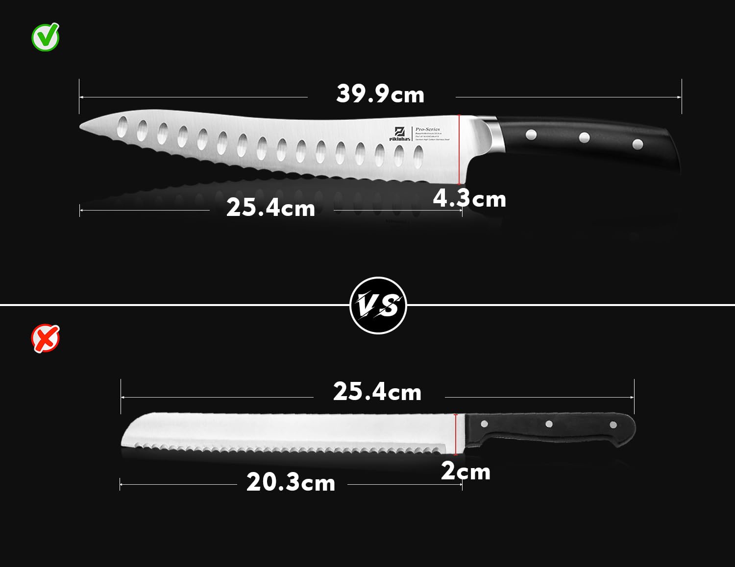 Piklohas 10-Zoll Nachschärfbares Brotmesser Wellenschliff aus Deutscher HC-Edelstahl Brötchenmesser, Extra Scharfe Bäckermesser für Brot, Frühstück mit dem Geschenkbox Bread Knife 7