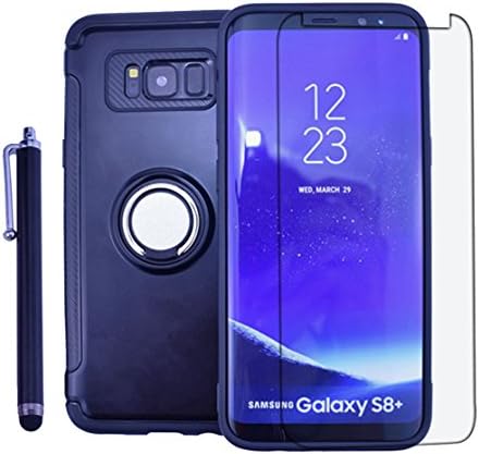 Galaxy S8 Case Shockproof Heavy Duty Dual Layer Protection Cover Kit DiGDry with Kickstand Ring Grip Hold 【Magnetic Metal Plate】 【Free Screen Protector+Pen】 for Samsung S8 (Black)