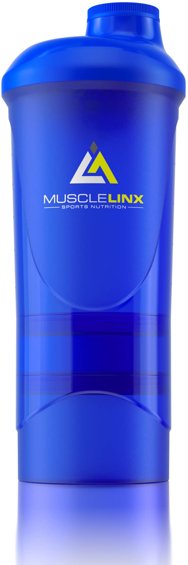 Blue Protein Shaker Plus Storage Screw top 100% Leak Proof Drinks Bottle 500ml to 700ml by Musclelinx