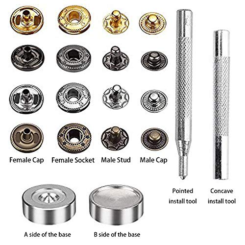 120 Pcs Snap Fasteners Kit,15mm Metal Snap Buttons Press Studs,3 Pieces Fixing Tools and Transparent Storage Box, 4 Color Clothing Snaps Kit for Leather, Jacket, Jeans Wear, Bracelet, Bags