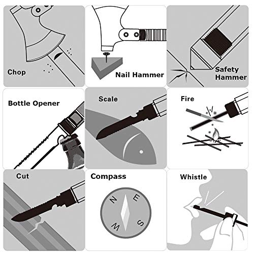 Camping Axe Multi-tool Kit Survival Emergency Gear Portable Folding Collapsible Camp Ax Hatchet Tomahawk Tactical Hand Tool with Sheath Hammer for Hiking Backpacking Hunting Outdoor Adventures 17 inch - Thumbnail 6