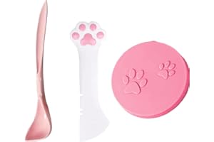 TiLanmiy Pet Food Can Cover Lid and Spoon Set, Silicone Can Topper and Multifuctional Mini Spatula Pet Can Opener, Plastic Spoon for Dogs Cats Feeding (H)