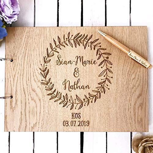 Wedding guest book personalised wreath rustic guestbook for weddings