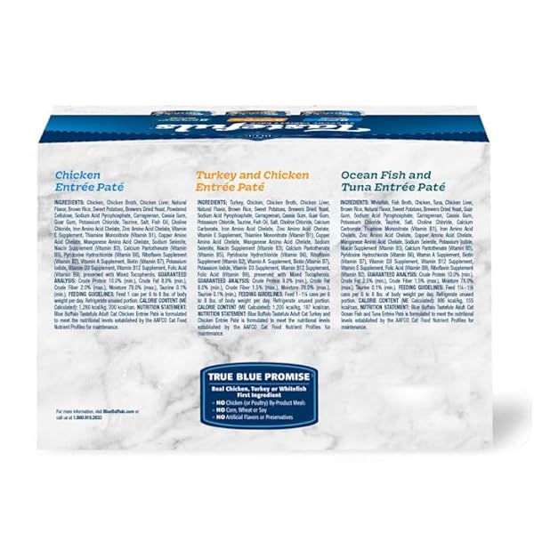 BLUE BUFFALO TASTEFULS WET CAT FOOD PATÉ VARIETY PACK CHICKEN TURKEY & CHICKEN OCEAN FISH & TUNA, 5.5 OZ. CANS (12 COUNT)