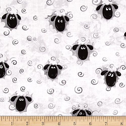 Lewe's Balloons Heads & Curls White/Black, Quilting Fabric by the Yard