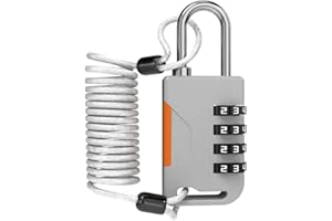 UP Security 4 Digit Combination Padlock with Retractable Cable (36in), Ski Lock, Combo Cable Lock for Snowboard, Travel Lugga