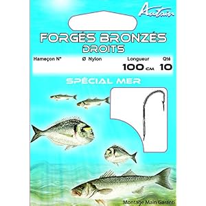 Autain 10 Hameçons Montés Forgés Bronzés Droits Mer
