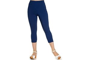 Hell Bunny Tina 50s Vintage Retro Style Capri Trousers 3/4 Length Pedal Pushers - Navy Blue (L)
