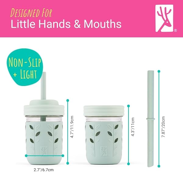 ELK AND FRIENDS KIDS & TODDLER CUPS | THE ORIGINAL GLASS MASON JARS 8 OZ WITH SILICONE STRAWS WITH STOPPERS | SMOOTHIE CUPS | SPILL PROOF SIPPY CUPS FOR TODDLERS