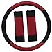OxGord 3pc Set Flat Cloth Mesh Steering Wheel Cover Seat Belt Pads, Universal 15 Fits Most Car, SUV, Van Trucks - Red Black