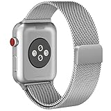 Apple Watch Band, Milanese Loop Mesh Smooth Stainless Steel Strap Freely Fully Magnetic Closure Clasp Metal Strap Wrist Band Replacement Bracelet for Iwatch & Sport & Edition (42mm Silver)
