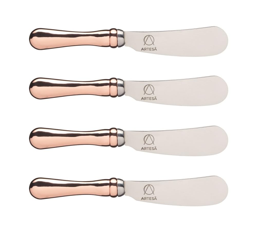 Artesà Butter Knife Set with Rose Gold-Effect Handles, Pack of 4, Knives for Spreading Cheese, Crackers, Butter, Ideal Dinner Party Gift, Stainless Steel, 12cm , Multicolor