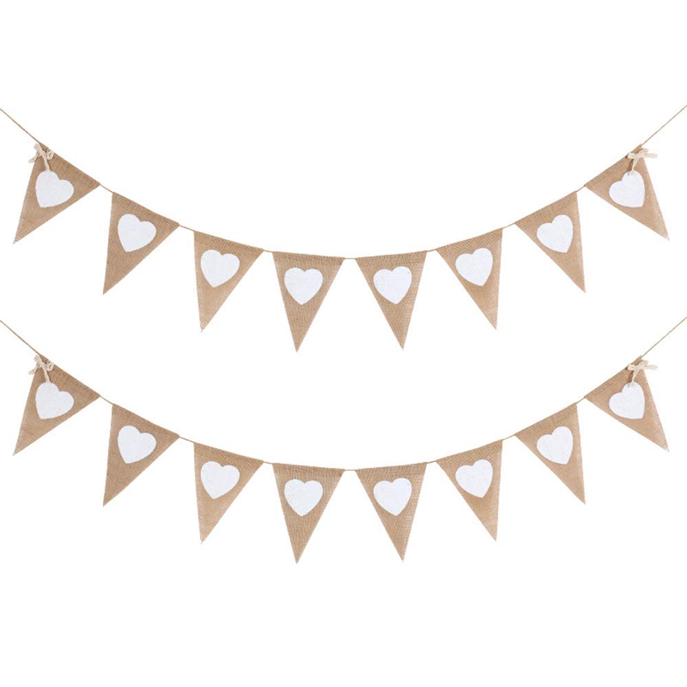 Jetclutch 3 Meters Hessian Bunting Burlap Flags, Vintage Hessian Bunting Love Heart Rustic Burlap Banner for Wedding Birthday Party Christmas