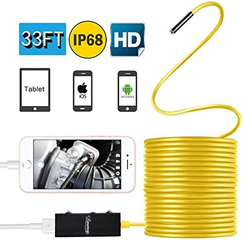 Upgraded Endoscope with Case, Lememogo 33FT Borescope Inspection Camera 2.0 Megapixels HD Snake Camera for All Android and IOS Phones, iPhone, Samsung, Tablet-Yellow