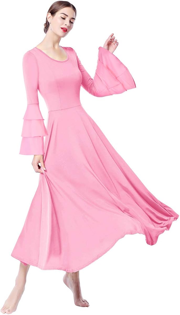 FYMNSI Women Liturgical Praise Dance Dress Three Layered Bell Long