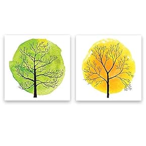 BRAND_NAME2 Panel Square Abstract Green and Yellow Tree...