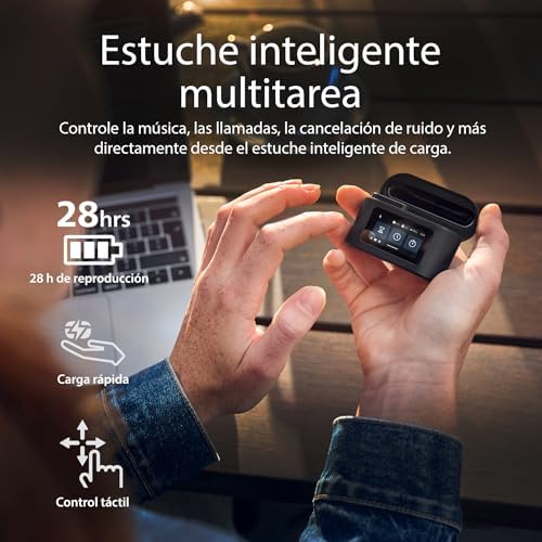 TAT6100BK - Auriculares inalámbricos con Funda de Carga Inteligente, cancelación de Ruido, 4 micrófonos, Graves dinámicos, Tiempo de reproducción de 28 Horas, Bluetooth 5.4, IPX5, Controles