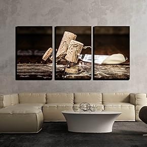 3 Piece Canvas Wall Art - Concept Couple is Skating on Buttered Table of Wine Cork Figures - Modern Home Art Stretched and Framed Ready to Hang - 16"x24"x3 Panels