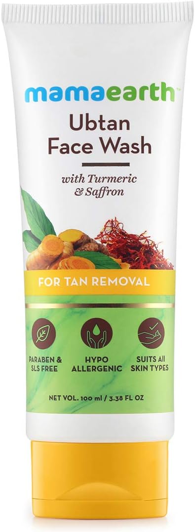 Mamaearth Ubtan Face Wash with Turmeric & Saffron 100 ml, Yellowish-orange, 100 ml (Pack of 1)