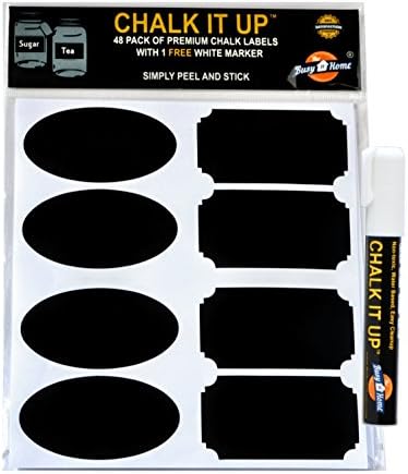 CHALK IT UP 48-pack Chalkboard Labels | Premium Quality | Organize or Decorate Your Pantry Storage & Office | With 1 FREE Premium White Liquid Chalk Marker