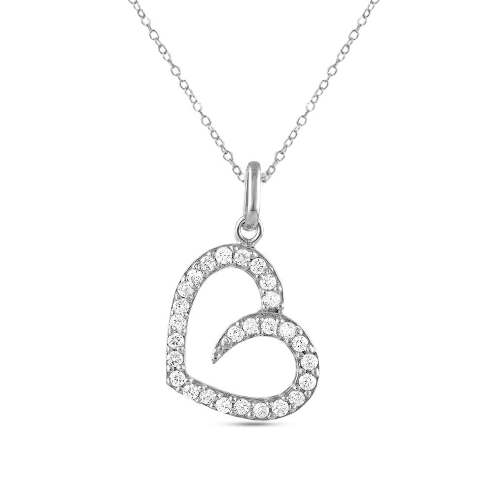 Charmsy 925 Sterling Silver Beautiful 925 Sterling Silver Cubic Zirconia Heart Necklace | Cute Dainty Love Pendant Necklaces for Women | 18-Inch Chain Necklace
