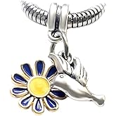LaBenie Dangle Hummingbird and Flower Charm Bead