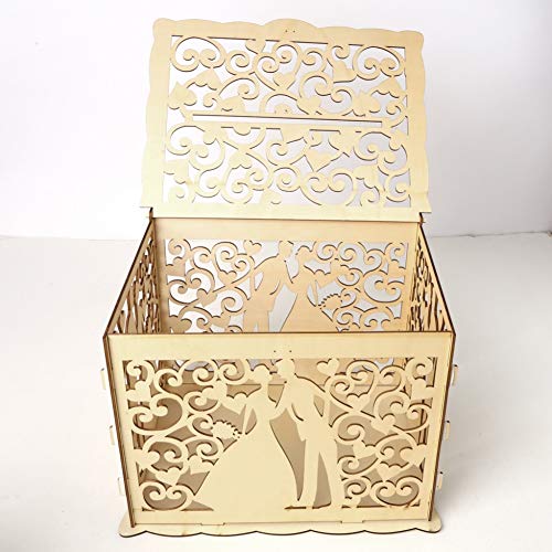Patgoal Hollow Design DIY Wedding Card Box with Lock and Card Sign Gift Card Holder for Reception Baby Shower Wedding Anniversary Party Decorations