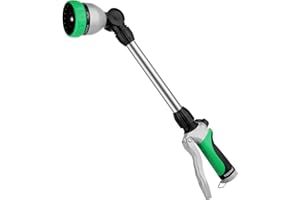 RESTMO Metal Watering Wand, Heavy Duty Garden Hose Wand with 180° Swivel Ratcheting Head, 16-Inch Hose Nozzle Sprayer with 7 Spray Patterns and Flow Control, Ideal to Water Hanging Baskets and Shrubs
