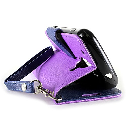 ZTE Compel Z830 Case, Flip Stand Wallet [CoverON CarryAll Pouch] Tough Exterior Design [Features Credit Card ID Slots and Wrist Strap] Phone Cover Case for ZTE Compel Z830 - Purple / Navy Blue - Thumbnail 3