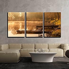 3 Piece Canvas Wall Art - Lake - Modern Home Art Stretched and Framed Ready to Hang - 16"x24"x3 Panels