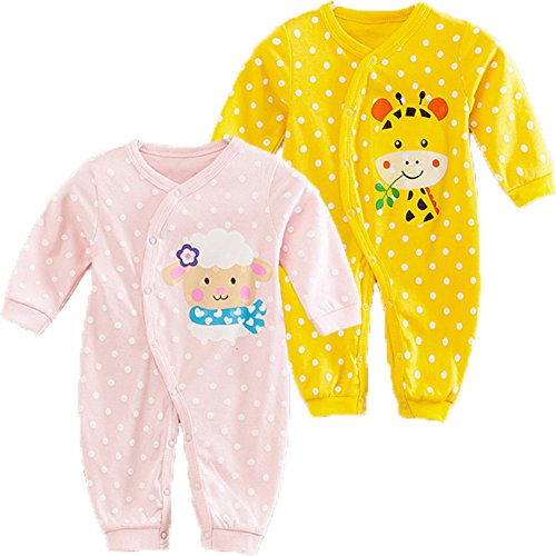Monvecle Unisex Baby 2 Pack Long Sleeve Onesie Cotton Bodysuit Romper Sheep/Giraffe 3 Months