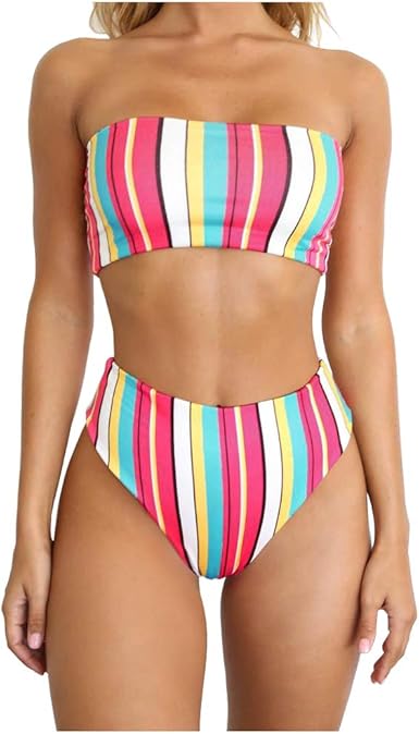 rainbow striped bandeau bikini