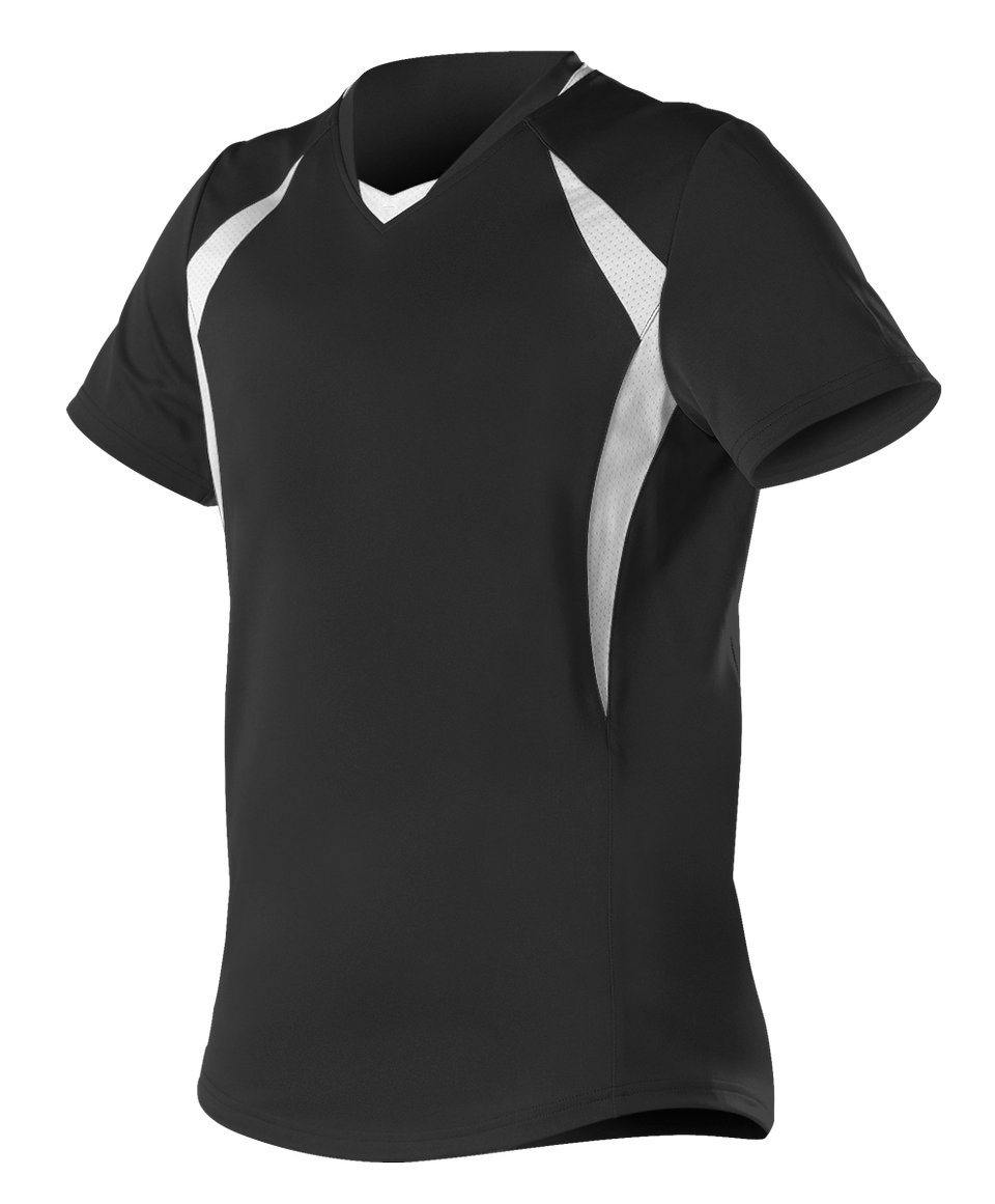 Alleson Athletic - Camiseta de softbol de punto trenzado para niña, color negro y blanco, talla grande
