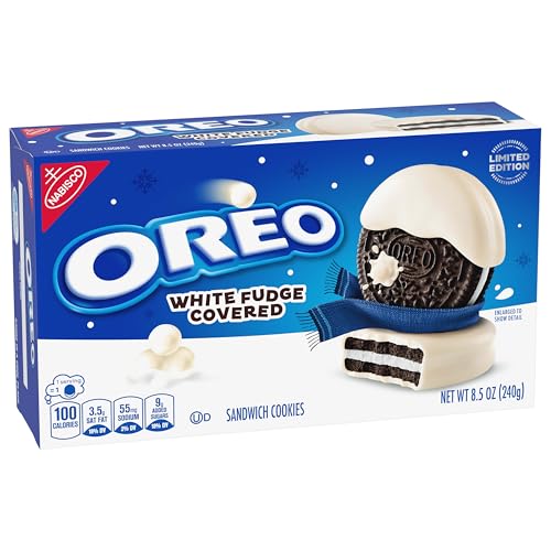 OREO WHITE FUDGE COVERED CHOCOLATE SANDWICH COOKIES, LIMITED EDITION HOLIDAY COOKIES, 8.5 OZ