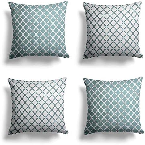 IT IDEAL TEXTILES Set of 4 Cotswold Cushion Covers, Collection of Modern Reversible Jacquard Style Cushion Covers, Pack of Two Luxury Double Sided Faux Silk Throw Cushion Cases (Teal, 18" x 18")
