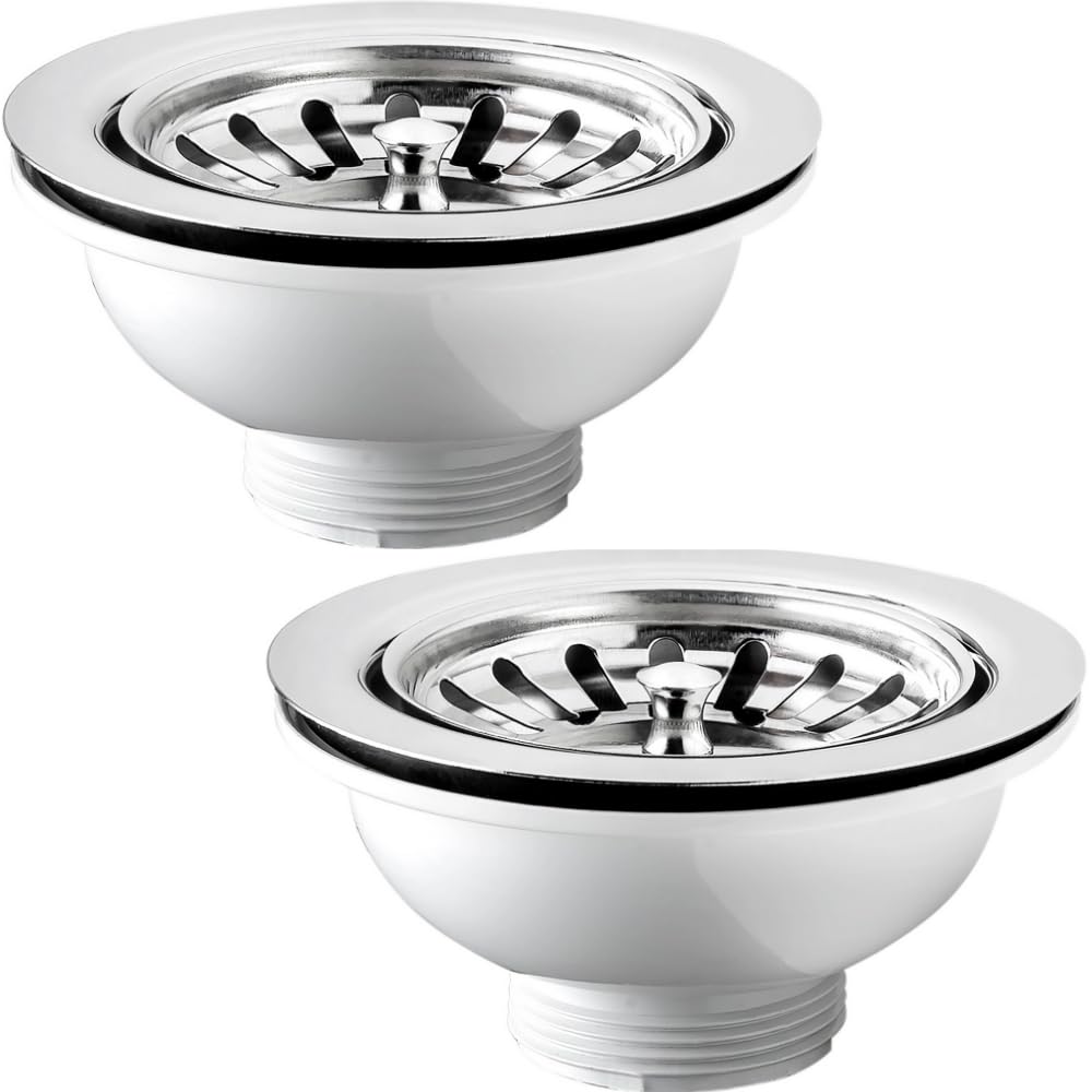 Schläfer 439726.02 | Drain for Basket Type Sink Without Overflow 1"1/2 Hole diam90mm, Drain diam114mm, Standard Stainless Steel Drain with Screw and Basket, Pack. 2PCS