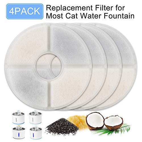 Vekonn Cat Water Fountain 4 Filters Pack for Stainless Steel Top