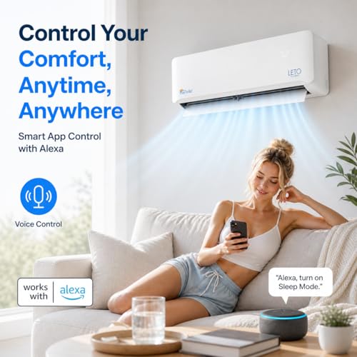 Senville LETO Series Mini Split Air Conditioner Heat Pump, 24000 BTU 208/230V, Works with Alexa, White