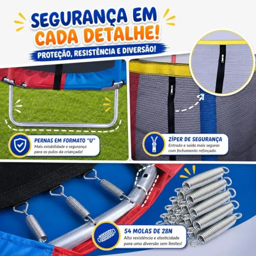 Pula Pula Infantil Cama Elástica Grande 3,05m CIRCUS Suporta até 300 kg Com Rede De Proteção E Escada