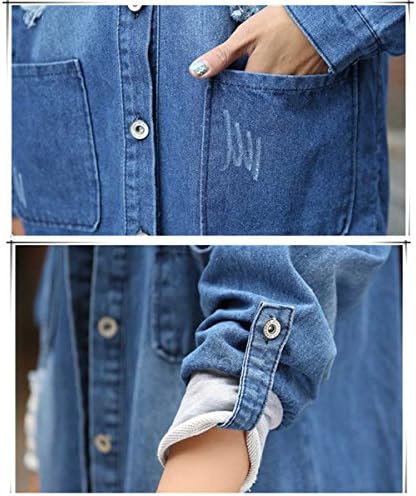 Women's Clothing Casual High Street Denim Jacket Long Loose Holes Jacket Outwear XXXL
