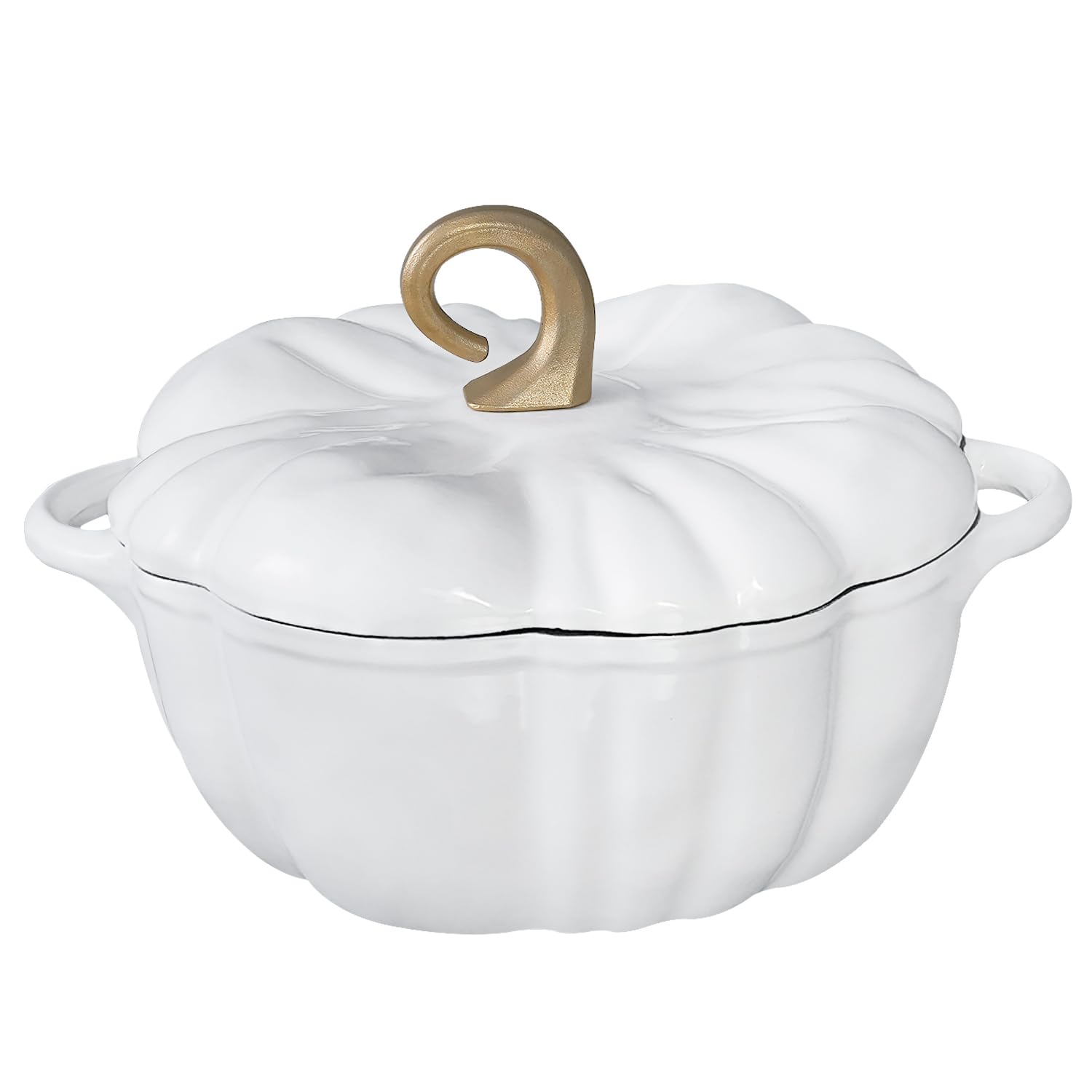 Photo 1 of Flavehc Pumpkin Cast Iron Dutch Oven, 3.3 Qt, White, Enameled, with Lid
