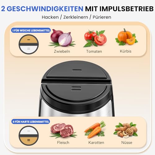 LINKChef Electric Chopper 1.5 L Glass Container, 2 Levels, 3 Stainless Steel Blades - Universal Chopper for Meat, Vegetables, Nuts & Baby Food