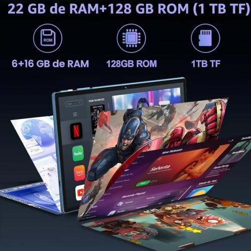 Último Tablet Android Gemini AI, Tablet 10 Pulgadas, 22GB+128GB/TF 1TB, Octa-Core 2.0GHz, 5G WiFi, Bluetooth5.0, 8000mAh Batería, 8MP+5MP, Widevine L1, GPS, Tablet con Funda, Teclado y Ratón - Azul