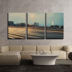 3 Piece Canvas Wall Art - The City and The Road in The Modern Office Building Background - Modern Home Art Stretched and Framed Ready to Hang - 16"x24"x3 Panels