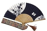 Japanese Handheld Folding Fan, with White Bunnies HF158