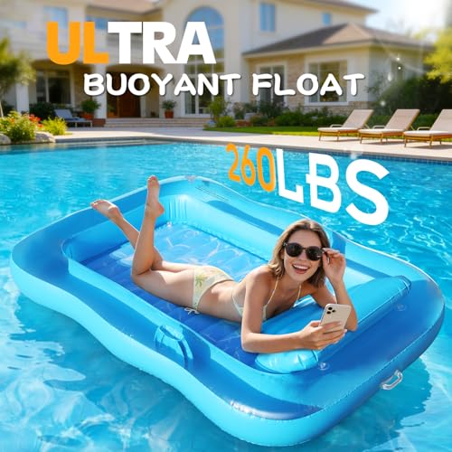 Shinepool Inflatable Tanning Pool Lounger, 71"x48" Tanning Bed Pool Floats w/Pillow & Cup Holders, Thicken Sutan Lounge Float for Adults, Blow Up Sunbathing Floatie Raft for Backyard Lake Water Party